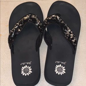 Yellow box flip flops